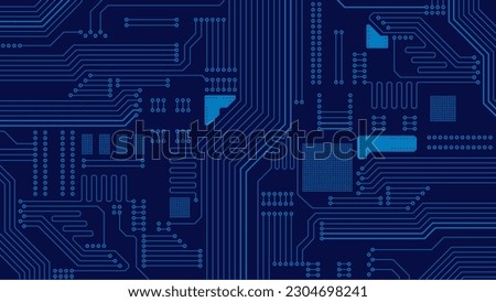 Circuit board technology. Blue technology electronics background. Vector circuit board illustration. Royalty-Free Stock Photo #2304698241