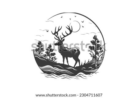 Wild Life animal deer Minimal Vector Logo Design Tshirt Sublimation Illustration Tattoo Art