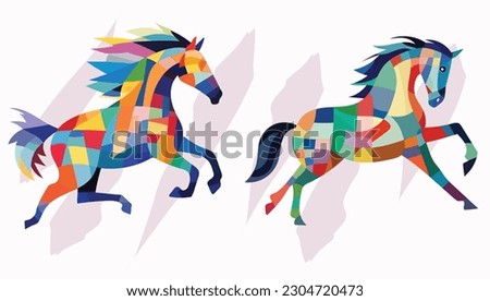 Two beautiful colored horses in Low Polygon style