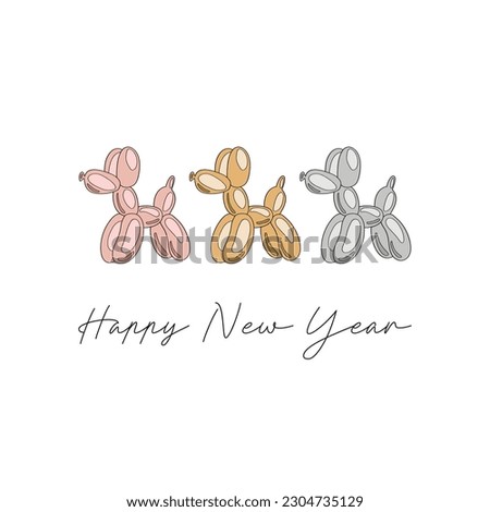 Happy New Year balloon dog vector illustration. Winter season party pre-made card print design.