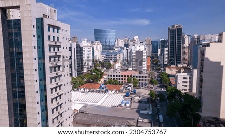 Aerial view of the Itaim Bibi neighborhood in São Paulo. Commercial and residential buildings.