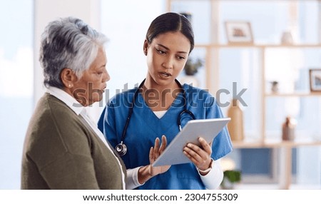 Telehealth, senior woman or doctor with digital tablet, consultation or planning treatment for cure. Female person, employee or medical professional with a patient, women or technology for healthcare
