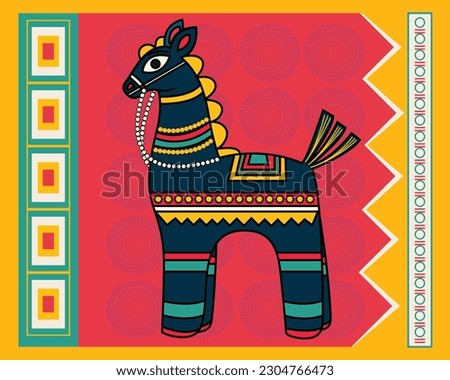 Galloping Splendor: Kalighat Art Displaying Beautiful Horse Masterpieces. Indian traditional folk Kalighat painting art style. Madhubani art, Contemporary Art, Indian Paintings, Wall Paintings, Modern Royalty-Free Stock Photo #2304766473