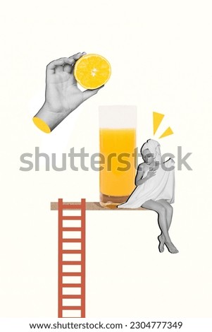 Vertical billboard collage promo new spa salon woman drink glass fresh vitamins orange juice wrapped towel isolated on white background