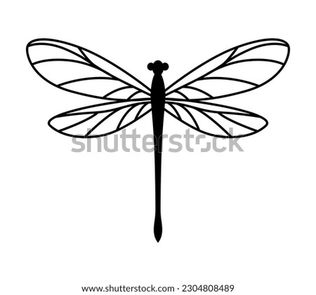 Vector dragonfly. Isolated object on white background. Silhouette flat illustration. Line art. Royalty-Free Stock Photo #2304808489