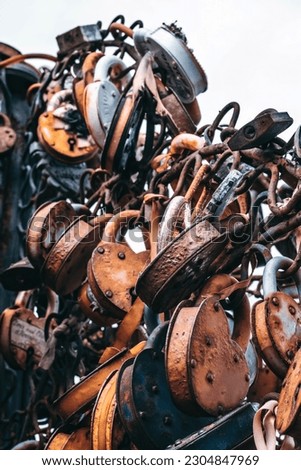Old locks of love. Wedding padlock as a symbol of love