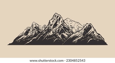 Set of vintage retro engraving gravure woodcut linocut style mountain. Can be used for logo, emblem, poster, dadge design. Monochrome Graphic Art. Engraving style. Vector Illustration.