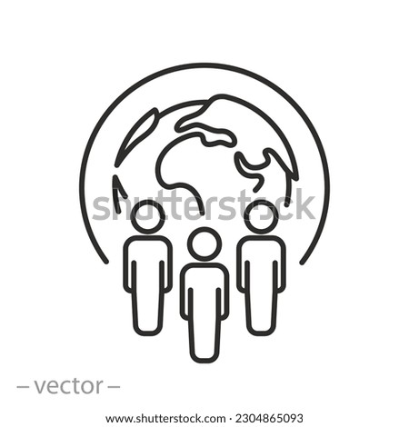 people group with globe icon, community of different nationalities, world coalition, thin line symbol on white background - editable stroke vector illustration eps10 Royalty-Free Stock Photo #2304865093