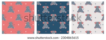 Seamless pattern with cute elephants and butterflies. Baby print. Simple watercolor pattern elephant