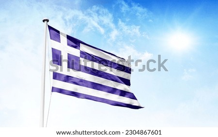 greece flag waving on a high quality blue cloudy sky