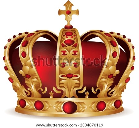 realistic gold royal crown with gemstones. Crown for king and queen 