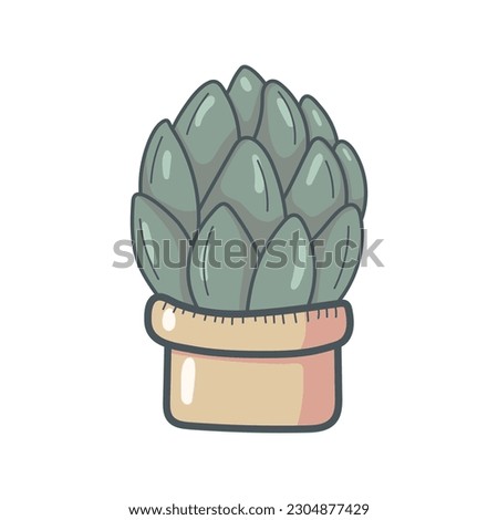 Cute bright succulent on a white background. Beautiful design. For flower and plant shop, garden, seeds, children's illustration. Cute cactus. Vector illustration.