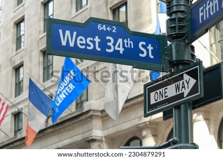 Street Sign One Way in New York West 34th St