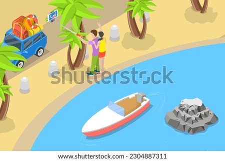 3D Isometric Flat Vector Conceptual Illustration of Holidays, Travel and Tourism