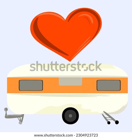 Trailer caravan, motorhome, mobile home for country vacation. Side view camping trailers, isolated on white background. Vector Flat vector illustration Hand drawn Clip Art