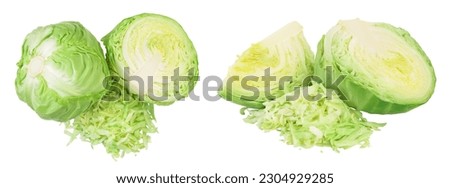 Green cabbage isolated on white background with full depth of field. Top view. Flat lay. Royalty-Free Stock Photo #2304929285