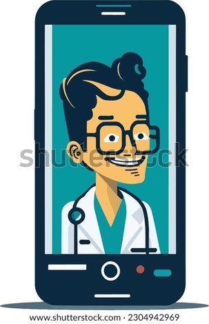 Young doctor wearing a lab coat, video conferencing on a mobile phone. Telemedicine. Patient consulting doctor using online technology through smartphone app.