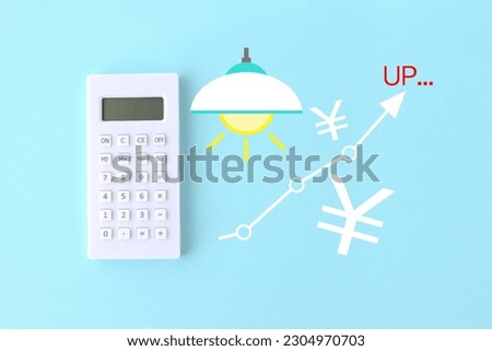 Calculator and electric utility pictogram with graph and Japanese yen mark Royalty-Free Stock Photo #2304970703