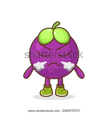 Angry evil mangosteen fruit cartoon character. Cute funny cartoon mangosteen character