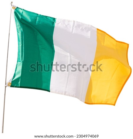 Large flag of Ireland waving. Isolated over white background