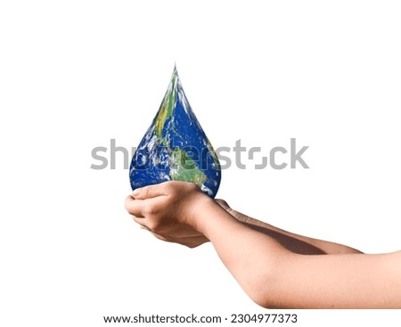 Earth, Globe in drop shape on hand isolated on white background, PNG File format. Elements of this image furnished by NASA
