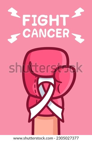Pink boxing gloves and white ribbon on isolated white background. Breast cancer concept. Vector illustration clip art flat design for banner and poster.