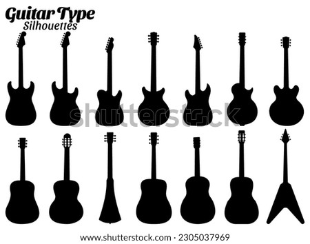 Guitar type silhouettes vector illustration set.