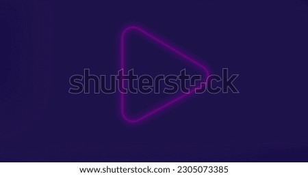 Composition of purple neon play icon over purple background. Global social media, digital interface and data processing concept digitally generated image.