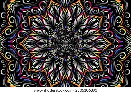 luxurious design colourful rainbow flowers line art pattern of indonesian culture traditional  batik ethnic dayak for textile or fashion