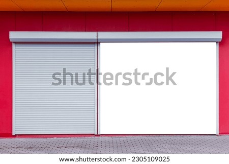 Blank billboard,business sign mockup mounted on the wall of a small business workshop store.