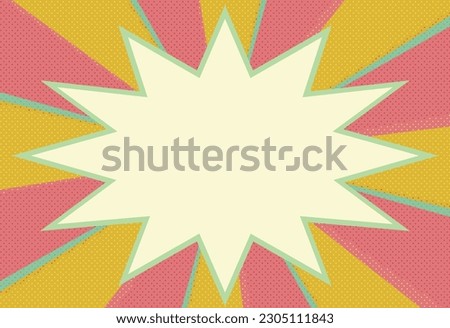 Retro-style dotted sunburst and zigzag speech bubble background illustration