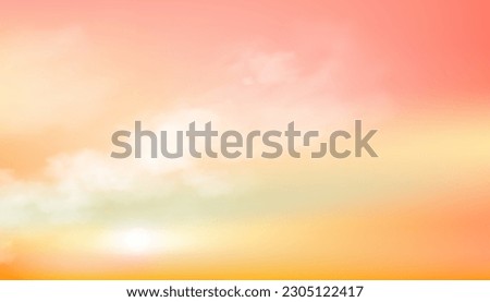 Sunset sky with Orange,Pink and Yellow Sky,Dramatic twilight landscape in evening,Sunrise with pastel color in Morning,Vector horizon Golden Sky banner of Sunlight for four seasons background Royalty-Free Stock Photo #2305122417