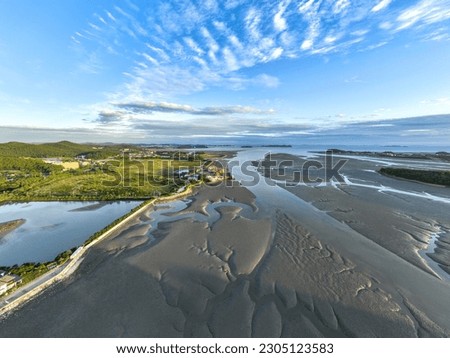 High angle and afternoon view of reclaimed land and mud flat with tidal channel at low tide sea at Seongamdo Island near Ansan-si, Gyeonggi-do, South Korea
 Royalty-Free Stock Photo #2305123583