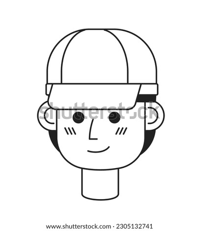 Golf professional wearing white cap monochrome flat linear character head. Golfer male front. Editable outline hand drawn human face icon. 2D cartoon spot vector avatar illustration for animation