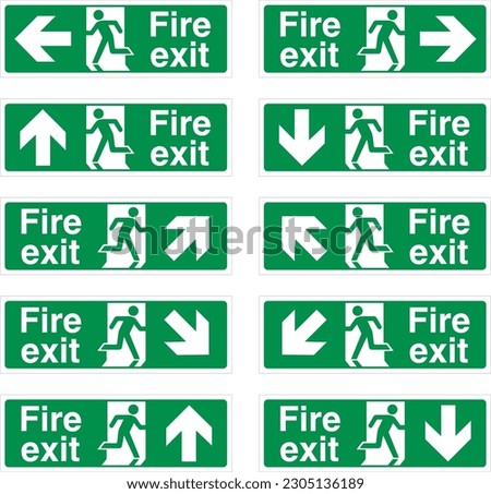 Fire exit sign for emergency exit Royalty-Free Stock Photo #2305136189