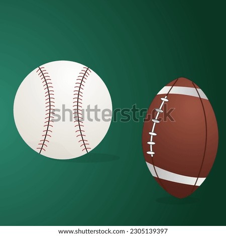 baseball and football on green color background. sport concept. illustration vector