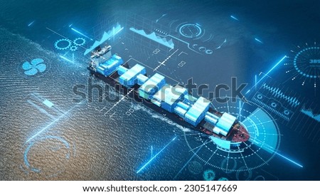 AI technology. Global Logistics international delivery concept, World map logistic and supply chain network distribution container Ship running for export import to customs cean concept technology Royalty-Free Stock Photo #2305147669