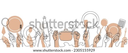 Cooking Background. Restaurant poster. Border with kitchen utensils. Vector illustration. Royalty-Free Stock Photo #2305155929