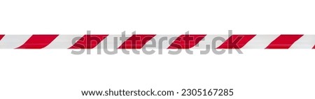 Red and white barrier warning tape isolated on white background Royalty-Free Stock Photo #2305167285