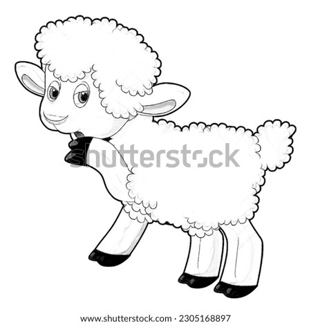 sketch cartoon scene with funny looking farm sheep smiling illustration for kids