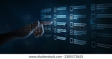 online questionnaire with checkboxes, filling survey form on internet, questionnaire document to answer questions of test Royalty-Free Stock Photo #2305172625