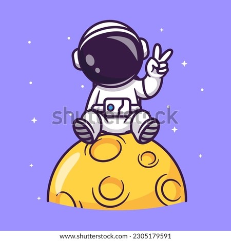 Cute Astronaut Sitting And Peace Hand On Moon Cartoon Vector Icon Illustration. Science Technology Icon Concept Isolated Premium Vector. Flat Cartoon Style Royalty-Free Stock Photo #2305179591