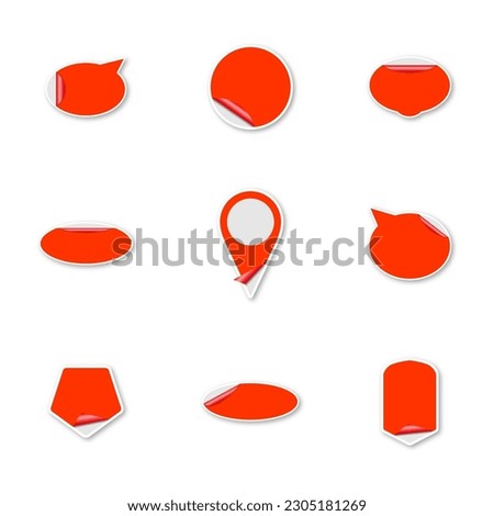 Set of red paper stickers isolated on white background. Design elements labels and tags, vector illustration.