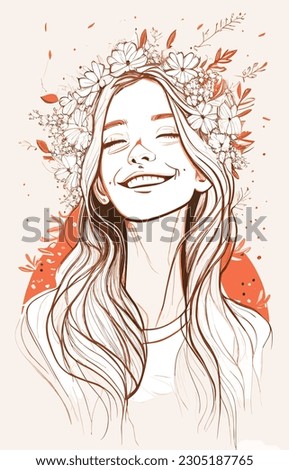 Woman Festival Hippy Boho Happy Flower Crown Illustration