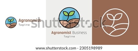 Agronomy consultant logo design set, farm soil expert modern logotype symbol, agronomist emblem concept, cultivation advisor specialist editable commercial illustration, seedling farming branding Royalty-Free Stock Photo #2305198989