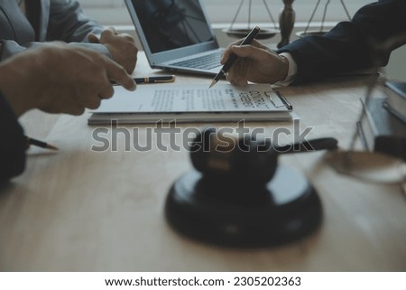 Customer service good cooperation, Consultation between a Businessman and Male lawyer or judge consult having team meeting with client, Law and Legal services concept.