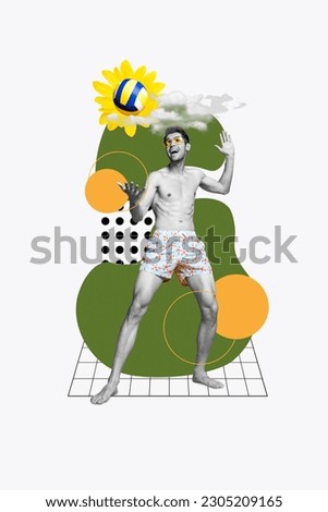 Composite artwork collage illustration torso shirtless playing volleyball have fun summer time beach game isolated on white background