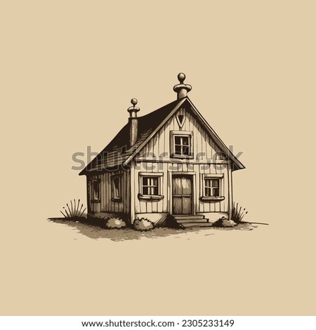 Vintage hand drawn Family House, line art Vintage house, Outline House, sketch family house, Home Vector illustration.