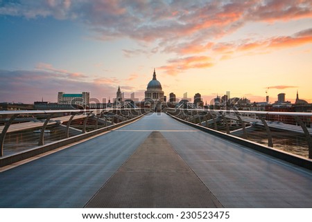 London's city skyline and the Millennium footbridge.