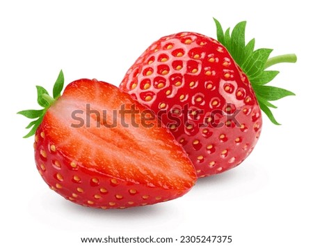 Strawberries isolated. Ripe sweet strawberries and half a berry on a white background. Royalty-Free Stock Photo #2305247375